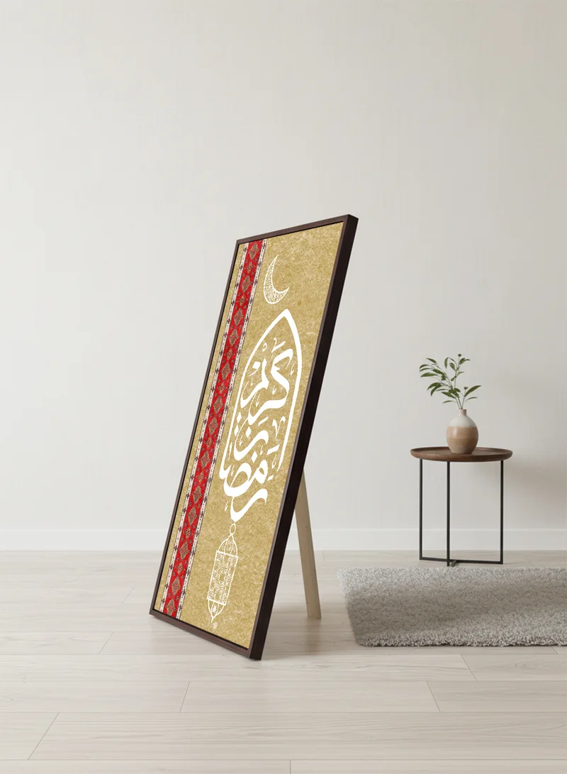 لوحة لوحة كانفاس على إطار خشبي بإطار خارجي بني مع حامل خلفي بتصميم رمضان كريم